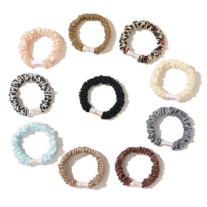 Scrunchies Silk Satin Hair Ties - Small Mini Thin Elestics Ponytail Holder Hair Bands Skinny Scrunchy For Thick Curl Hair No Crease Hair Ties Soft Accessories No Hurt Your Hair for Women and Girls
