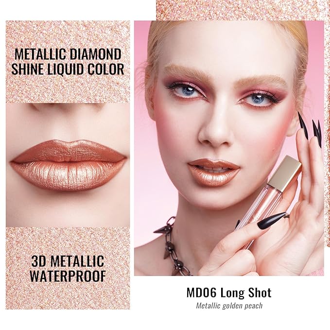 Oulac Bronzy Pink Lipstick for Women, Metallic Shine Liqiud Lip Gloss, Lip & Eye 2 IN 1, Long Lasting Waterproof Lipstick, Oil-Based Formula, Transfer Pfoof, Vegan MD06