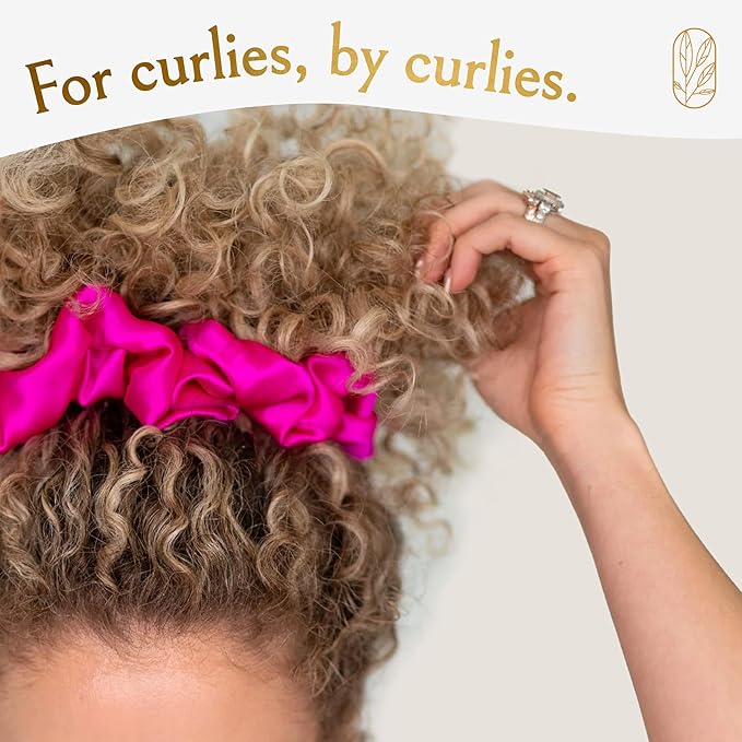 Silk Scrunchies for Ponytail Holders – Oversized Mulberry Silk Scrunchies – Extra Large No Damage Hair Ties for Curly, Thick, and Thin - Hair Accessories for Women – Hot Pink Peony, XL By Curlfriend