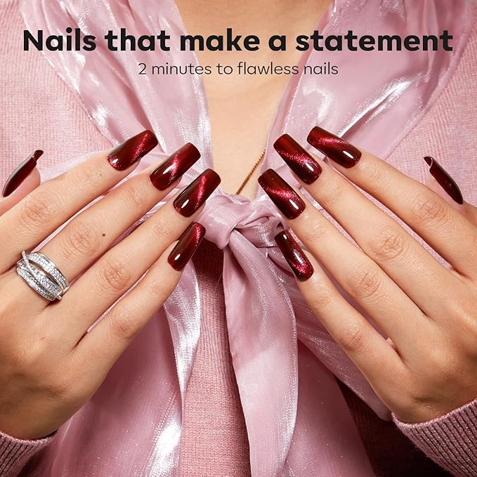 modelones Red Nail Polish Set 6 Colors, Christmas Cat Eye Burgundy Glitter Dark Purple Quick Dry Mini Nail Lacquer Kit Magnetic DIY Home Nail Art Manicure Gifts for Women Girls