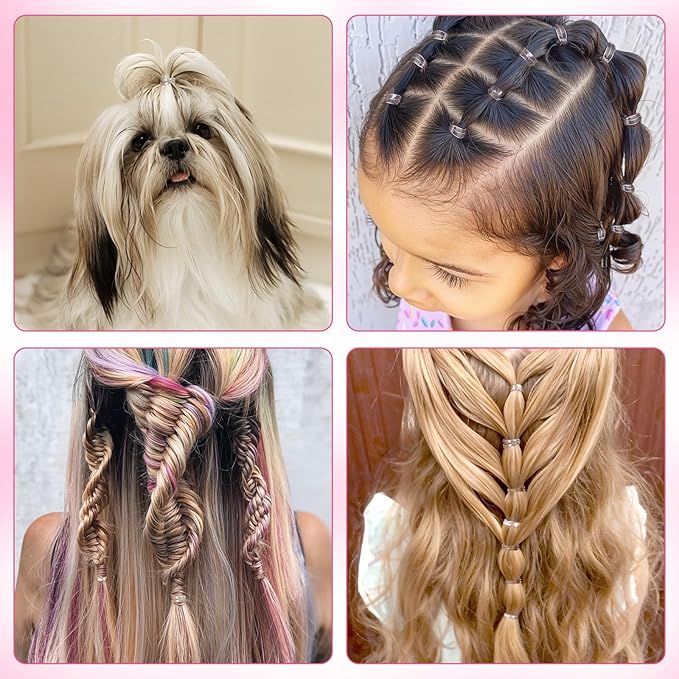 Clear Rubber Bands with 7 Hair Styling Tools, 1500 Pcs Elastic Ties Small Rubber Bands Baby Toddler Hair Ties for Girls Christmas Gifts