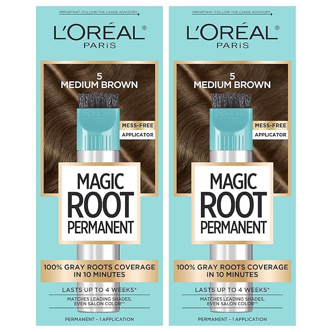 L’Oréal Paris Magic Root Permanent Hair Color, 10 Minute Hair Dye Kit to Rescue Roots with 100% Gray Hair Coverage, 5 Medium Brown, 2 Pack (Packaging May Vary)