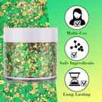 Green Face Glitter Gel,Mardi Gras Outfit for Women,Gold Hair Glitter Green St Patrick's Day Accessories,Mardi Gras Carnival Face Paint Body Glitter Sparkling Festival Chunky Makeup