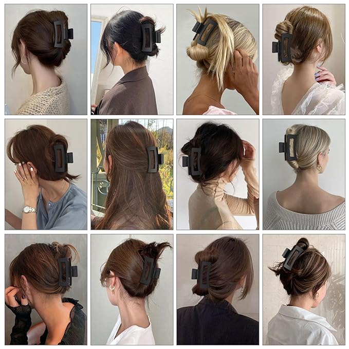 3.5 Inch Medium Hair Claw Clips 12 Pcs Square Claw for Thick and Thin Hair Rectangular Rectangle Hair Clips Jaw Clips Bulk Hair Accessories for women and Girls (Black)
