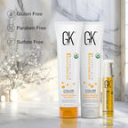 GK HAIR shampoo & Conditioner set Travel size with Hair serum -Color Safe Shampoo & Conditioner Made with Aloe vera, Parki Butter - Free of Parabens & Phthalates Sulfate, (3.74 Fl Oz)