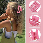 3.5 Inch Medium Hair Claw Clips 6 Pack Hair Clips for Women Square Rectangle Claw for Hair Banana Jaw Clips Hair Accessories for Girls (Pink)