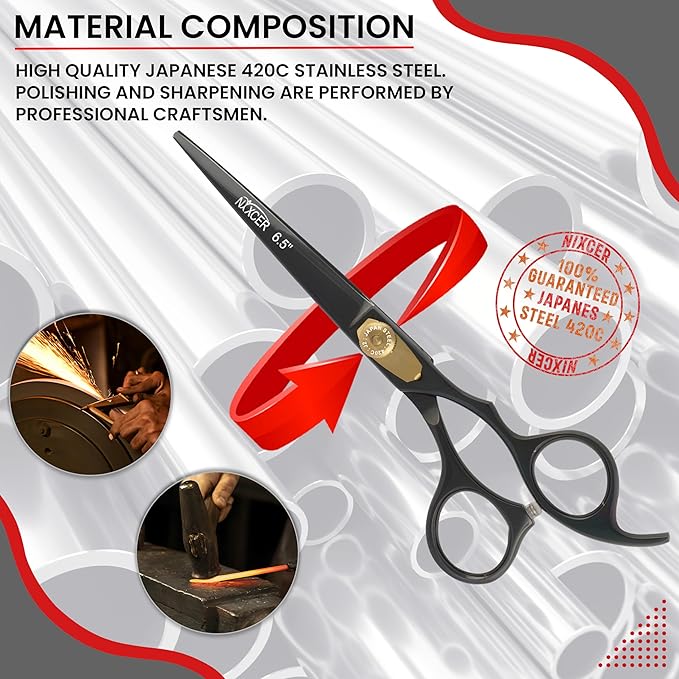 Hair Cutting Scissors -Sharp Razor Edge Blade Hair Shears Series - 6.5" With Fine Adjustment – Stainless Steel Hair Scissors Professional For Men, Women & Babies (Black)