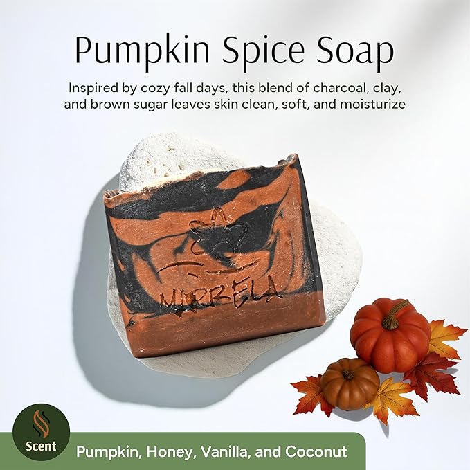 Marbela Cosmetics Pumpkin Spice Handmade Soap Bar - Made in USA, Vegan Friendly, Palm Oil Free, Natural Bar Soap - Gentle Face & Body Soap for Daily Skin Care, Moisturizing & Nourishing - 3.5 oz