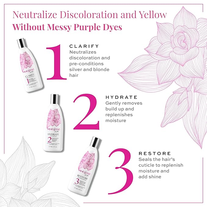 Maison 276 Pre-Shampoo, Shampoo and Conditioner for Silver, Gray & Blonde Hair, 3-Step System Tone-Correcting Shampoo, NOT a Purple Shampoo, Neutralizes Brassiness, Sulfate-Free, 3x 8oz Bottles