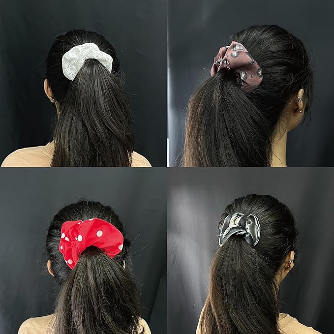 Large White Lace Hair Scrunchies for Women, Girl Hair Bands, Hair Ties, Ponytail Holders, hair accessories, Soft and Stretchy, 5"~5.5" diameter。3 pcs White