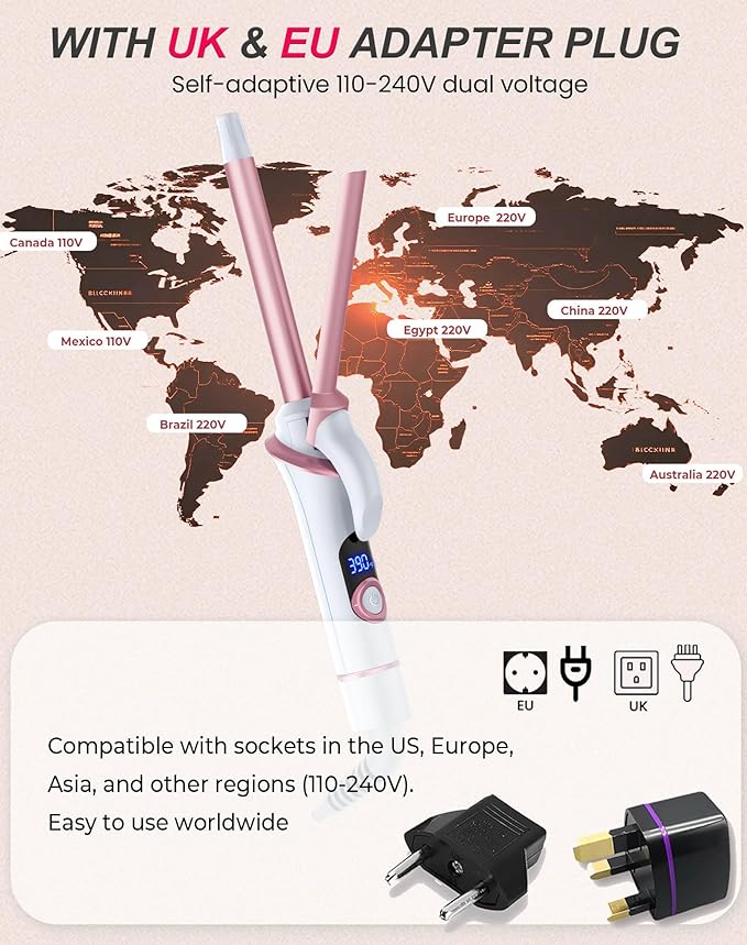 Mini Curling Iron for Short Hair Dual Voltage with European UK Plug Adapter 1/2 Inch Travel Size Small Barrel Curling Iron to Medium Bouncy Curls with 30S Fast Heating, 5 Temps for Global