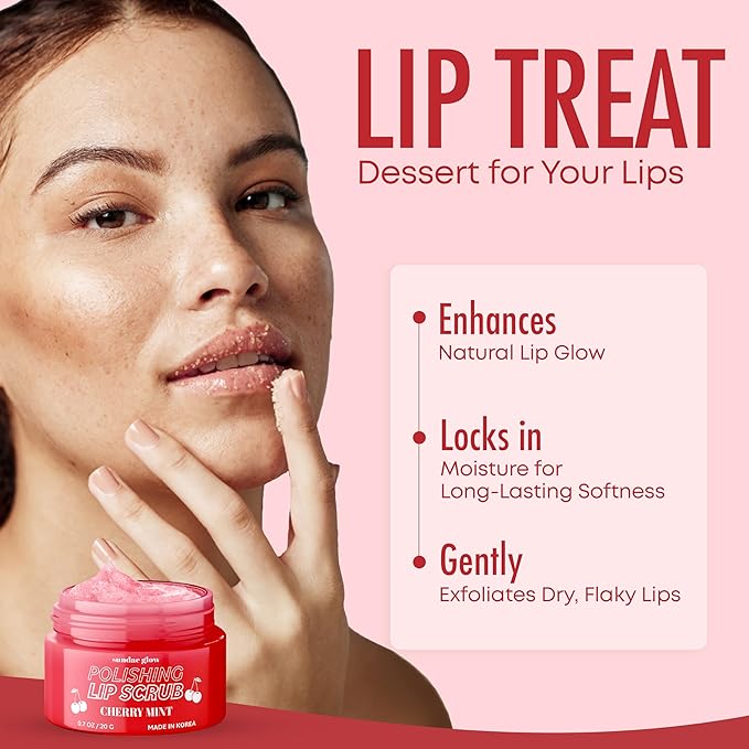 Lip Scrub with Cherry Mint – Gentle Exfoliation, Deep Hydration & Lip Repair – Softens & Revitalizes Dry Cracked Lips – Dermatologist Tested, Korean Skin Care – Clean Beauty – 1 Pack