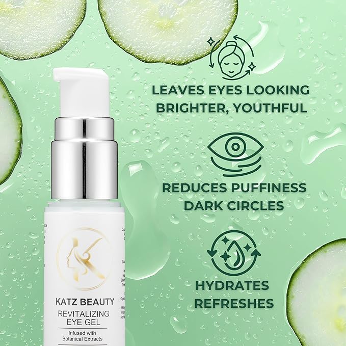 Katz Beauty Revitalizing Eye Gel, 0.5 oz - Hydrating, Brightening & Puffiness-Reducing Eye Cream with Aloe & Cucumber