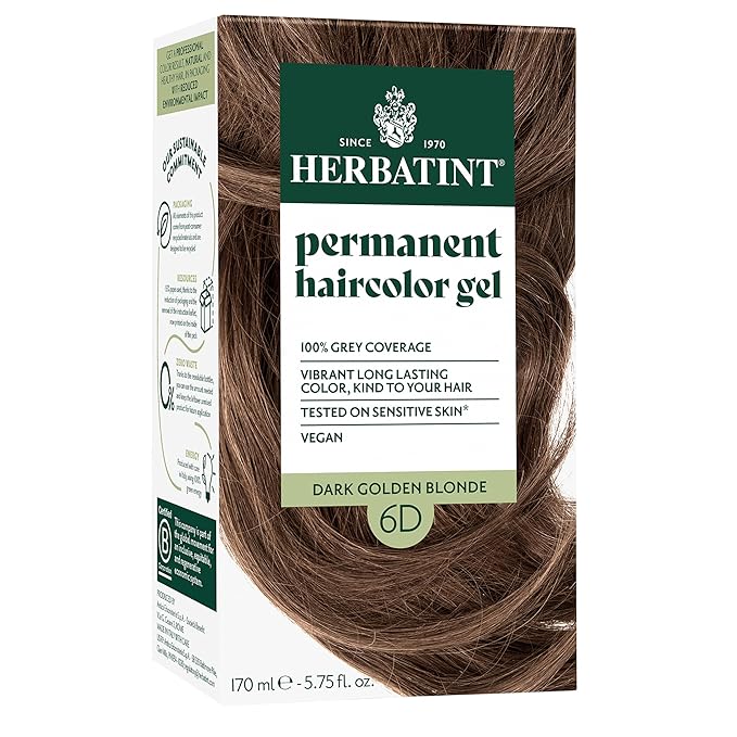 Herbatint Permanent Hair Dye For Women - 6D Dark Golden Blonde - For Up To 100% Gray Coverage of Resistant Gray Hair - Ammonia-Free, Alcohol-Free & Vegan - Salon Influenced Hair Color 5.75 fl oz