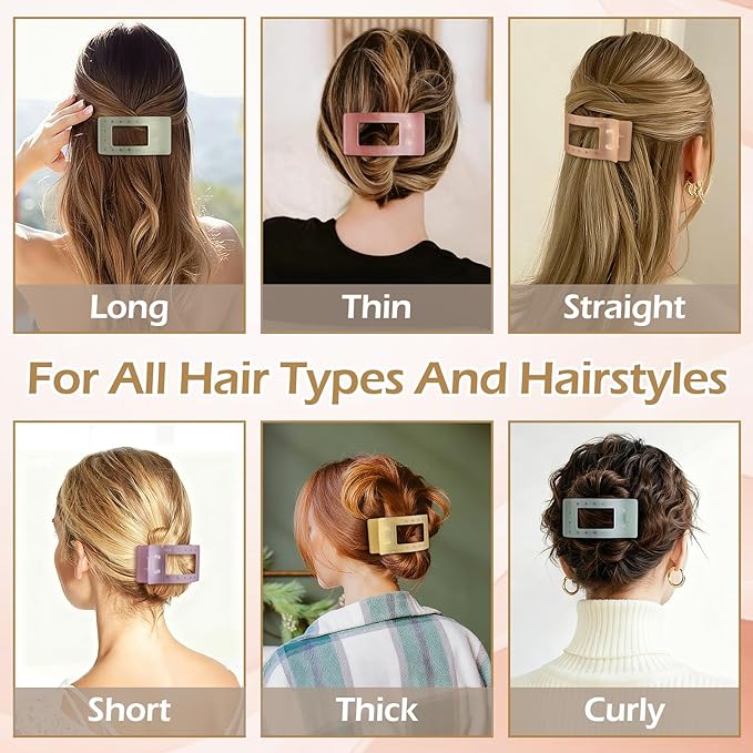 French Flat Hair Clips for Women 6pcs Hair Claw Clips for Thick or Thin Hair Matte Claw Clips for Girls Barrettes Non-Slip Strong Hold Hair Accessories for Women (Ice Cream)