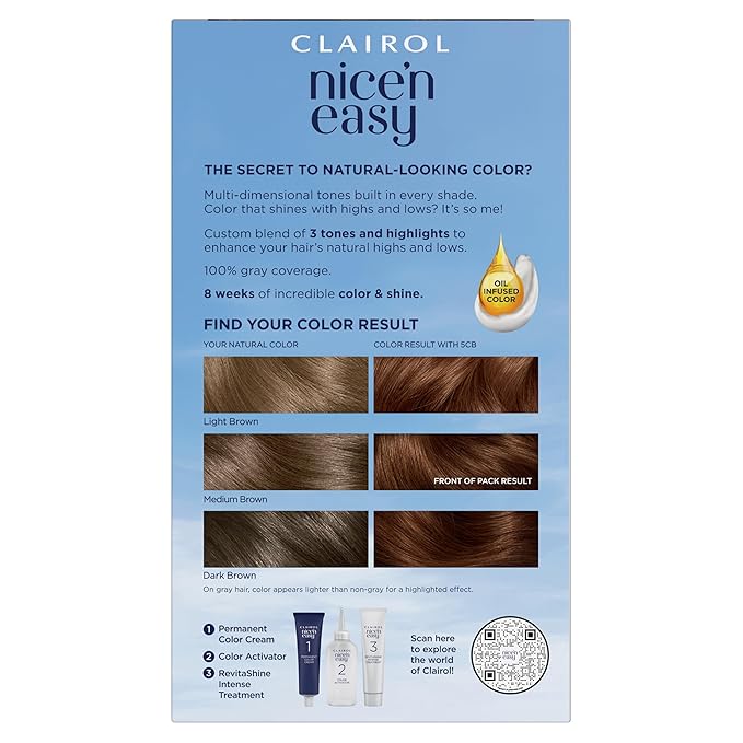 Clairol Nice'n Easy Permanent Hair Dye, 5CB Medium Warm Chestnut Brown Hair Color, Pack of 1