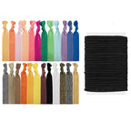 79Style Fabric Hair Ties Set: 60 Pieces - Elastic Ribbon Knotted Ponytail Holders, No Damage Cloth Flat Bands for Women and Girls (40 Ribbon Ties + 20 Black Ties)