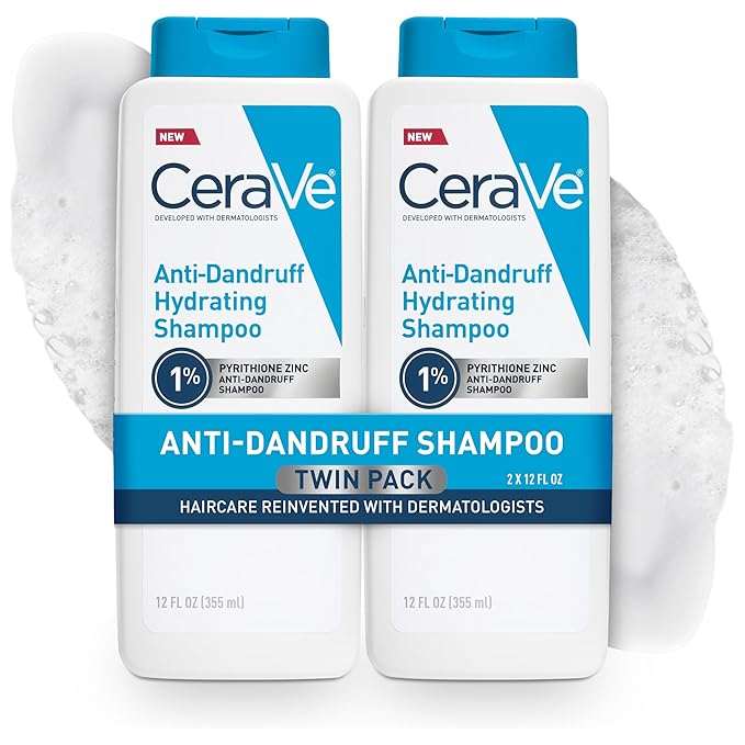 CeraVe Hydrating Anti Dandruff Shampoo, 1% Pyrithione Zinc Dandruff Treatment With Ceramides, Niacinamide & Hyaluronic Acid, Helps Eliminate Flakes & Provides Itchy Scalp Relief, Sulfate Free, 12 Oz