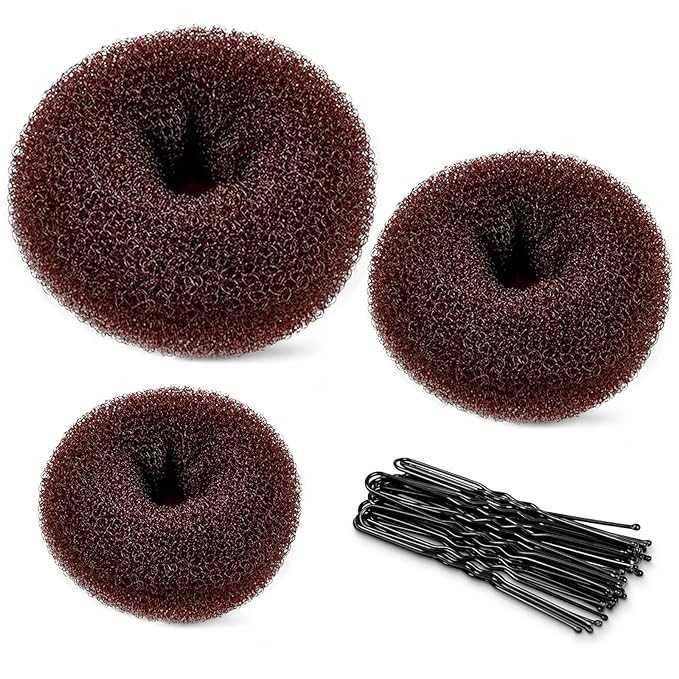 TsMADDTs Donut Hair Bun Maker, 3PCS Dark Brown Ring Style Bun Maker with 20PCS U Shaped Hair Pins for Women Dance