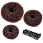 TsMADDTs Donut Hair Bun Maker, 3PCS Dark Brown Ring Style Bun Maker with 20PCS U Shaped Hair Pins for Women Dance
