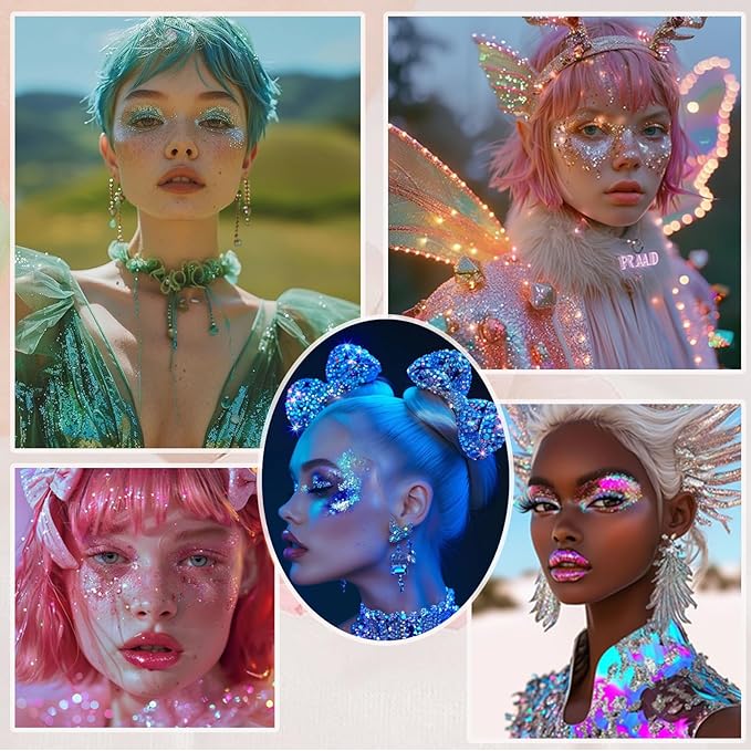 Face Body Glitter, Hair Glitter Sparkles Chunky Face Glitter Gel for Girls Makeup Singer Concerts Mermaid Festival Sequins Face Paint (3pc Silver)