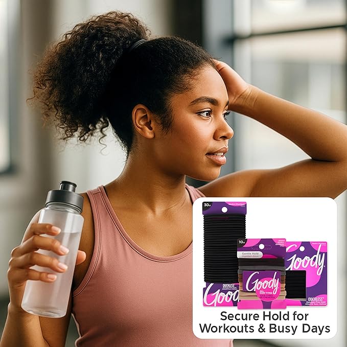 Goody Ultimate Daily Elastics Kit 48-Count | Ouchless No-Damage Hair Ties for Women & Men | 30 Black Elastics + 10 Neutral Seamless + 8 Black Seamless Ponytail Holders for All Hair Types