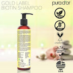 PURA D'OR 8 Oz Original Gold Label Anti-Thinning Biotin Shampoo Natural Earthy Scent, CLINICALLY TESTED Effective Results, Herbal Blend Hair Thickening Products, Women & Men, Color Treated Hair