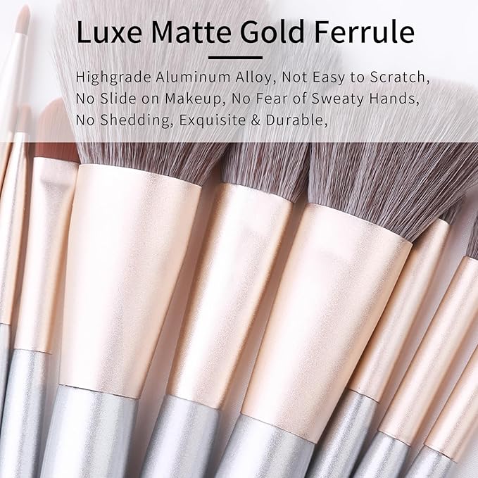 Natural Hair Makeup Brushes Set Professional, Grey Squirrel Hair Makeup Brush Set with Case, Unique Cosmetic Brushes Makeup Set, Natural Makeup Brushes, Natural Bristle Makeup Brushes -Silver