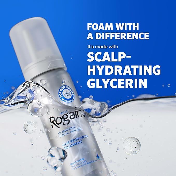 Men’s Rogaine 5% Minoxidil for Men Foam, Clinically Proven Regrowth for Thinning Hair, Topical Hair Loss Treatment, Unscented Topical Aerosol, Results in 8–16 Weeks, 3-Month Supply, 3 x 2.11 oz