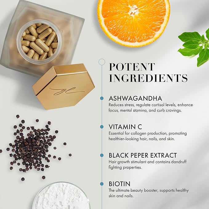 Goldie Locks Hair Growth Supplements - Original Formula - Supports Hair, Skin, Nails & Joints - with Biotin, Multi-Collagen, Zinc & Adaptogenic Herbs - Daily Beauty Supplement - 120 Count