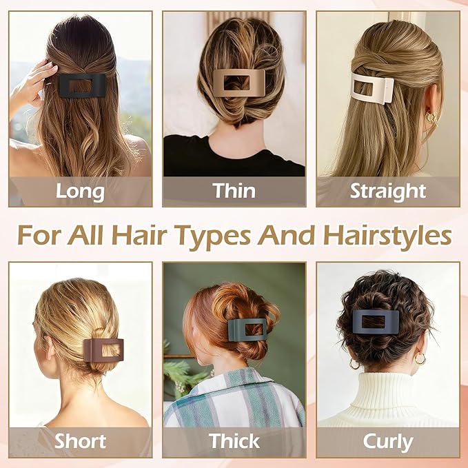 French Flat Hair Clips for Women 6pcs Hair Claw Clips for Thick or Thin Hair Matte Claw Clips for Girls Barrettes Non-Slip Strong Hold Hair Accessories for Women (Dark Colorful)