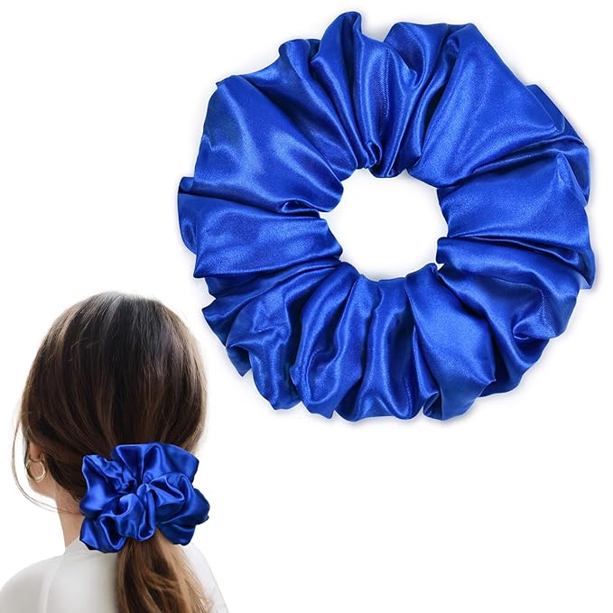 CEELGON Royal Blue Big Satin Scrunchie6.5 Inches Jumbo Scrunchies Silky Hair Ties Oversized Ponytail Holderfor Thick Curly Hair Extra Large Hair Accessories for Women (Royal Blue)