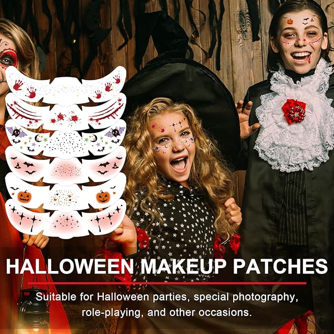 6Pcs Face Makeup Patches, Glitter Freckles Face Tattoo for Teenagers & Young Women, Sparkle Freckles Makeup Patches, Waterproof Face Glitter Freckles for Christmas (6PcsC Halloween)