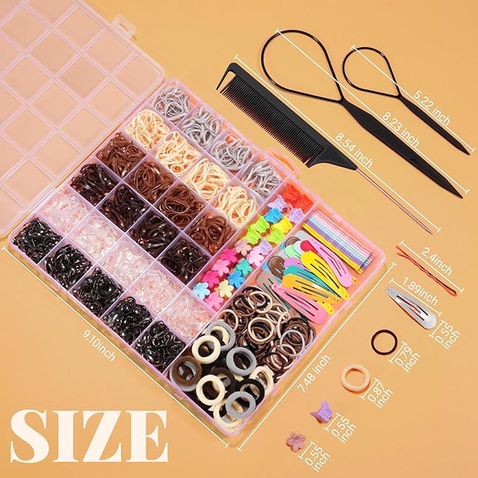 TsMADDTs Hair Accessories, Elastic Hair Ties for Baby Toddlers Kids Girls, 6 Colors Small Rubber Bands Set with Ties and Clips, Styling Tools