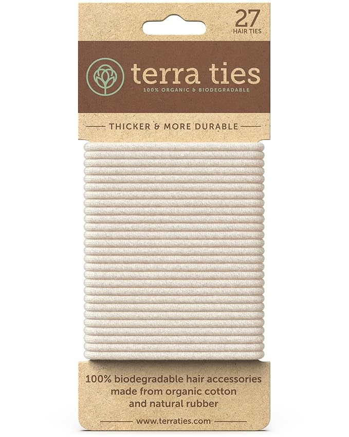 BIODEGRADABLE Elastic Hair Ties for Women & Men - Organic No Crease Blonde Hair Tie Ponytail Holders and Hairties for Buns - Plastic Free Hairbands for Women and Mens Hair - 5mm (27 count)