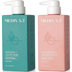 Medix 5.5 Exfoliating AHA Glycolic Acid Face & Body Wash Cleanser + Hyaluronic Acid Moisturizing Body Cream Lotion Skin Care 2PC Set | Alpha Hydroxy Acid & Lactic Acid Foaming Face Wash