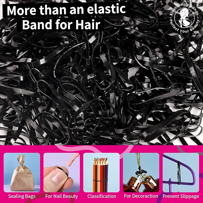 Teenitor Black Hair Elastics Ties, 300pcs Rubber Bands Hair Soft Elastic Bands