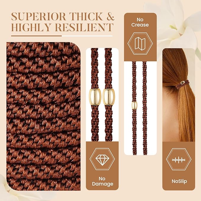 Hair Ties No Damage - 10PCS Ponytail Holders - Elastic Hair Ties for Thick Hair - Braided Hair Bands for Women Girls's Hair - Brown