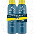 Oars + Alps Sunscreen Spray for Face & Body Spray Sunscreen Infused with Vitamin C & Antioxidants, No White Residue, Water & Sweat Resistant, All Skin Types, Lightweight, Hydrating, SPF 70, 6 Oz, 2pk