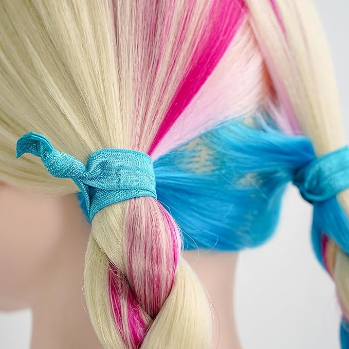 MEEDEE Teal Blue No Crease Soft Knotted Hair Ties - 100 Pack Ouchless Yoga & Pony Tail Bracelets for Women