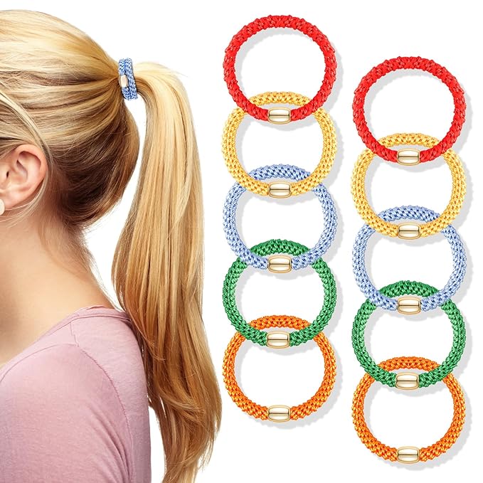 Hair Ties No Damage - 10PCS Ponytail Holders - Elastic Hair Ties for Thick Hair - Braided Hair Bands for Women Girls's Hair - Neon
