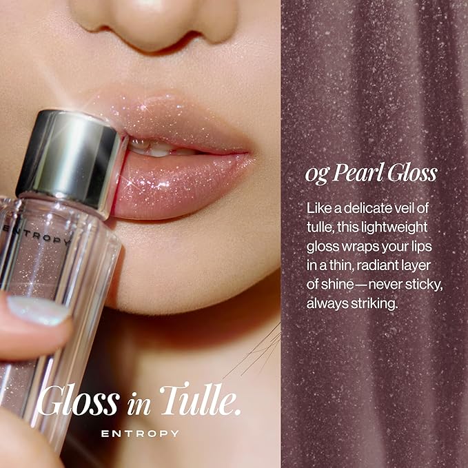ENTROPY MAKEUP Tulle Lip Gloss, Lightweight 3D Pearl Shimmer, Ultra-Gloss High Shine, Non-Sticky Moisturizing Lip Gloss with Peptide Complex, Robe