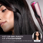 Shark FlexFusion Hair Straightener & Powerful Hair Dryer with Fusion Hair Brush, Ceramic Air Styler with Auto-Wrap Curlers & Concentrator, Ceramic Plates, Cosmic Blush HD641S
