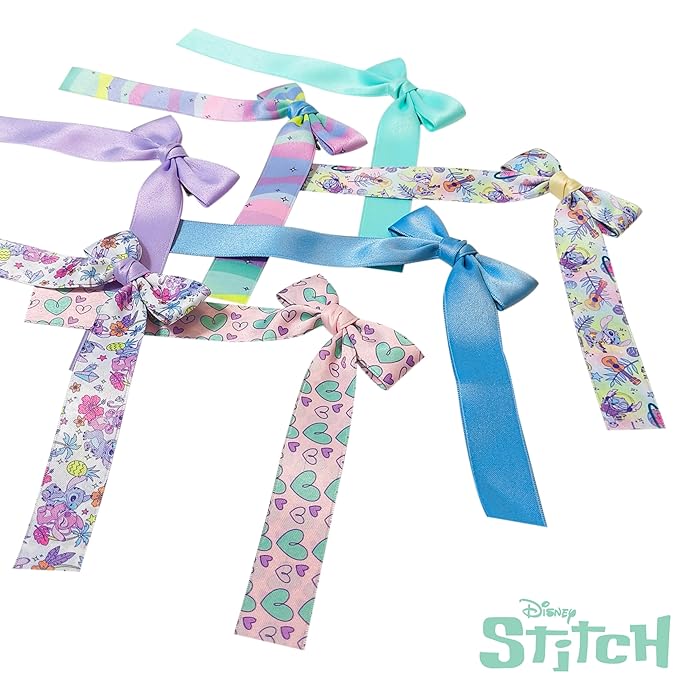 LUV HER Disney Lilo & Stitch Printed Long Tail Hair Bow Set for Girls - Printed Bows with Alligator Clips - Cute Hair Accessories for Kids Ages 3+