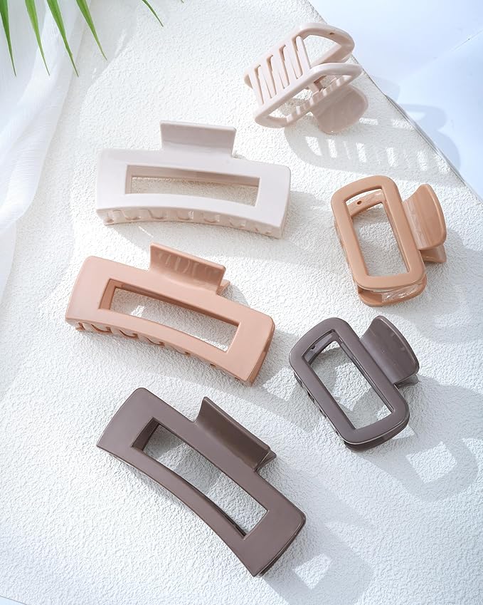 Mesovor 2 Styles Silicone Flexible Hair Claw Clips, 6 Pack Soft Bendable Hair Clips for Women | Rectangle Small Large Cozy Hairclips (Light Khaki, Dark Khaki, Coffee)