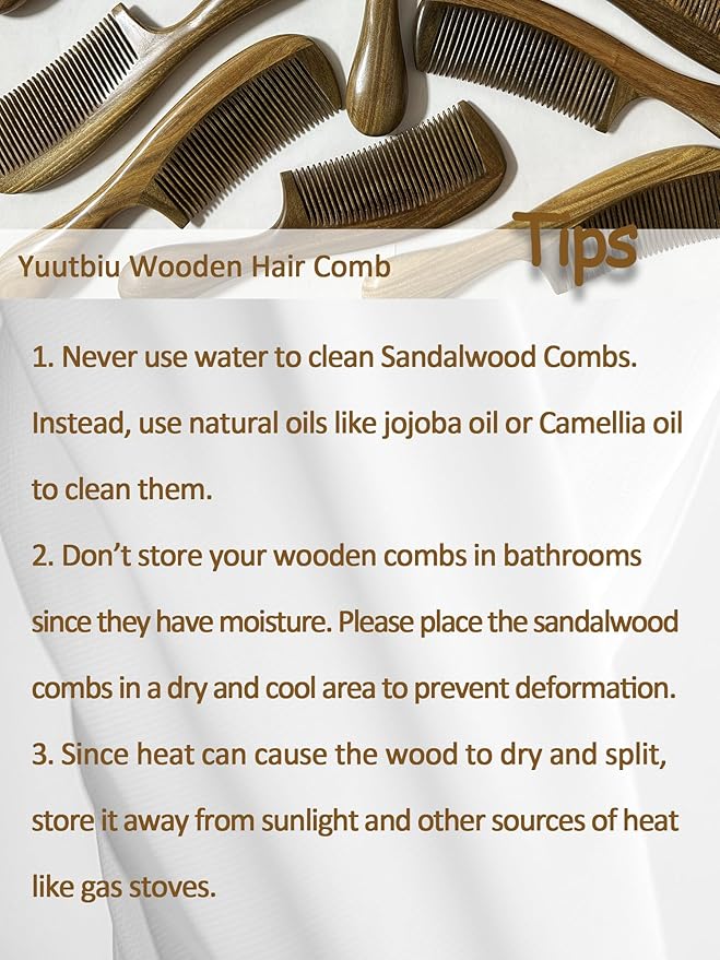 Sharp Fine Tooth Green Sandalwood Comb with Handle - Wooden Thin Hair Detangler Brush for Smoothing & Precision Hair Styling (Anti-Static & Durable)