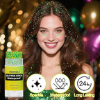 MEICOLY Gold and Green Face Glitter Stick,Hair Glitter Stick for Women,Green and Gold Spirit Wear Alien Makeup Accessories,Sparkle Body Glitter Makeup for Mardi Gras Carnival Festival Party