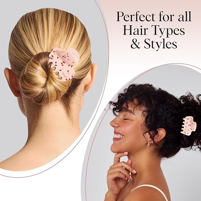 Kitsch Medium Hair Clips for Women – Strong Hold Claw Clips for Thick or Thin Hair – Recycled Plastic, Non-Slip, Durable – Cherry Print | Ideal Gifts for Women – 1pc