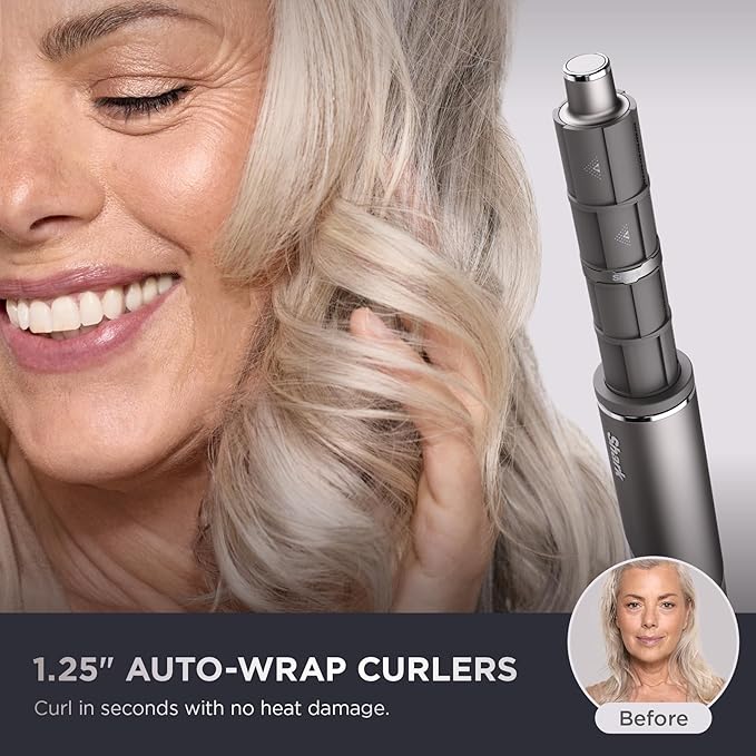 Shark FlexFusion Hair Straightener & Powerful Hair Dryer with Fusion Hair Brush, Ceramic Air Styler with Auto-Wrap Hair Curlers, Concentrator, & FrizzFighter, Ceramic Plates, Metallic Mist, HD651S