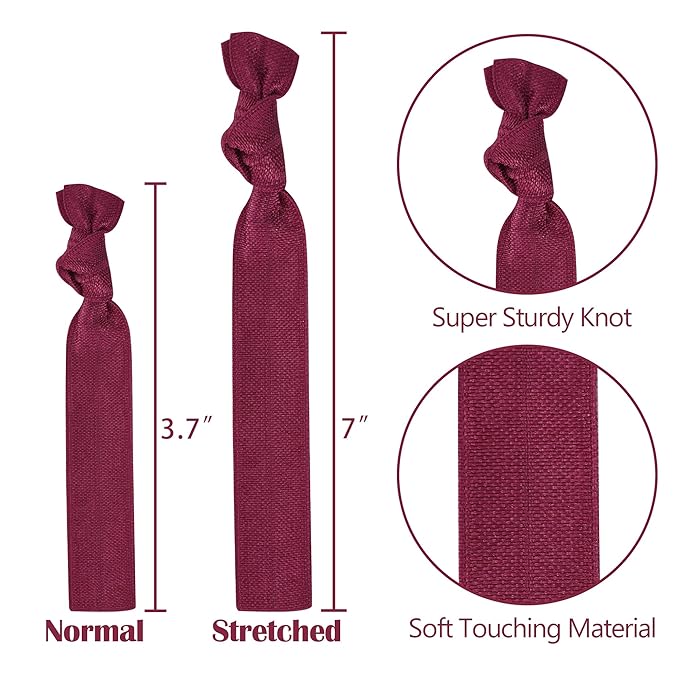 MEEDEE 100 Pack Burgundy Hair Ties For Women No Crease Soft Elastic Ribbon Dark Red Knotted Ouchless Hair Ribbon No Damage Hair Ties For Yoga Ponytails